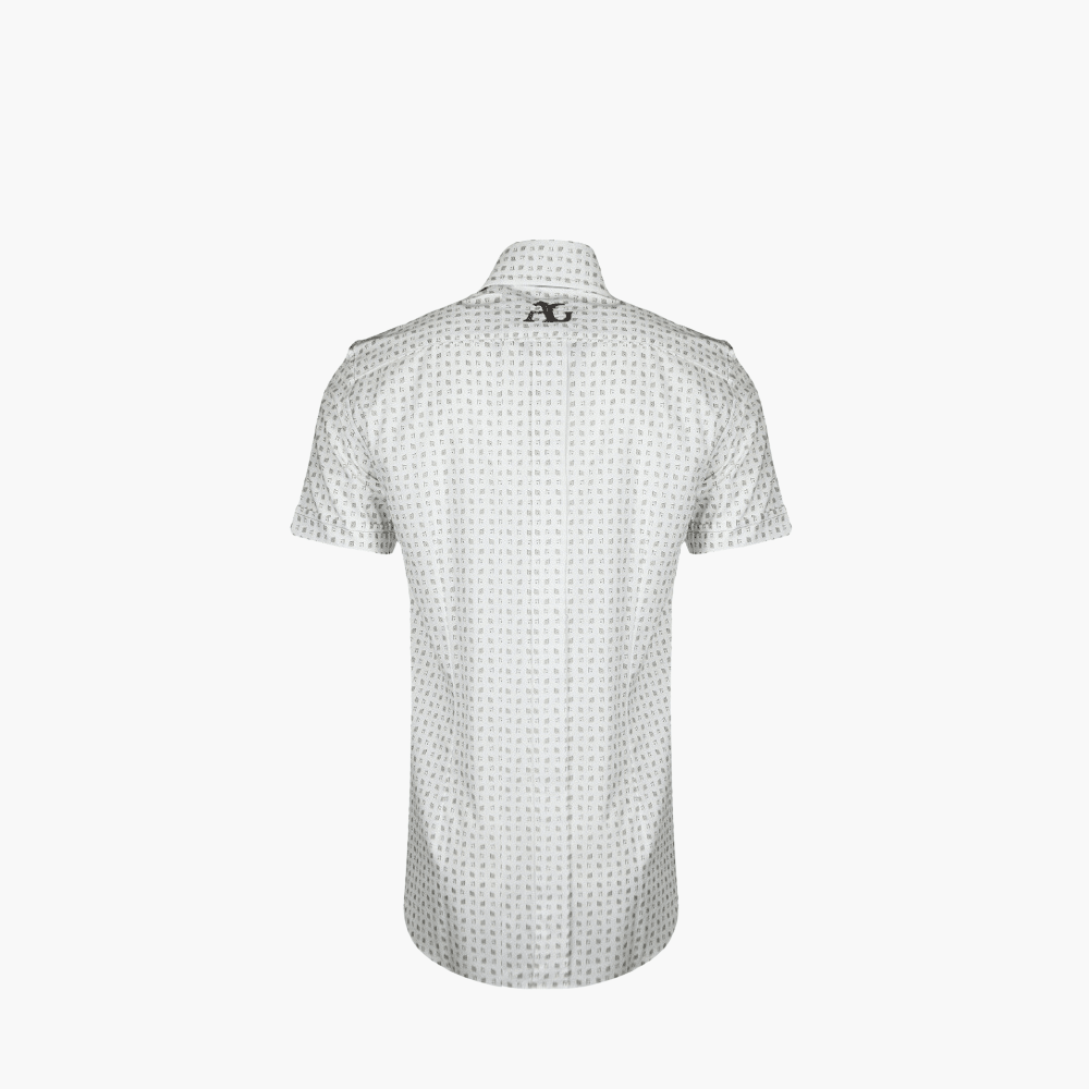 Beige & White Match Point Short Sleeves Portofino/Mason Shirt - Angelo Galasso - Luxury Italian Menswear London