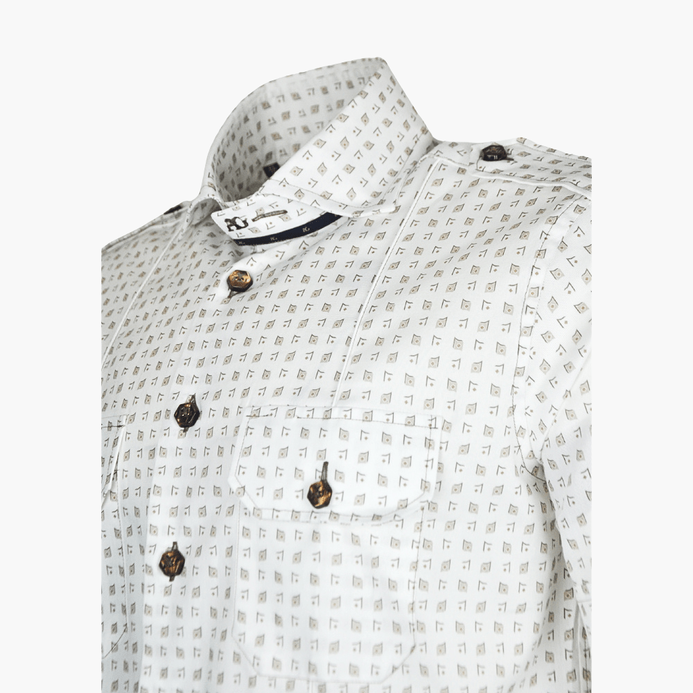 Beige & White Match Point Short Sleeves Portofino/Mason Shirt - Angelo Galasso - Luxury Italian Menswear London