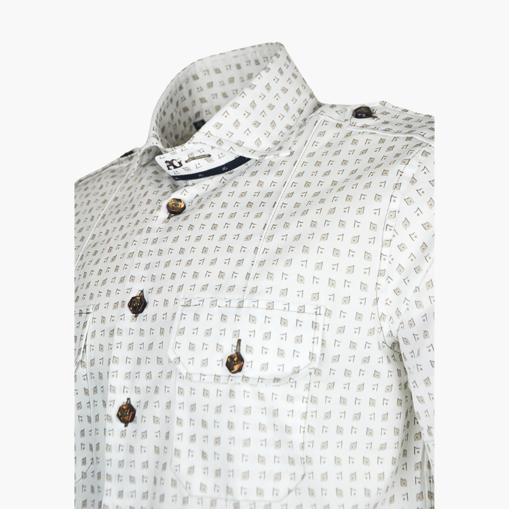 Beige & White Match Point Short Sleeves Portofino/Mason Shirt - AG24W1HAS10