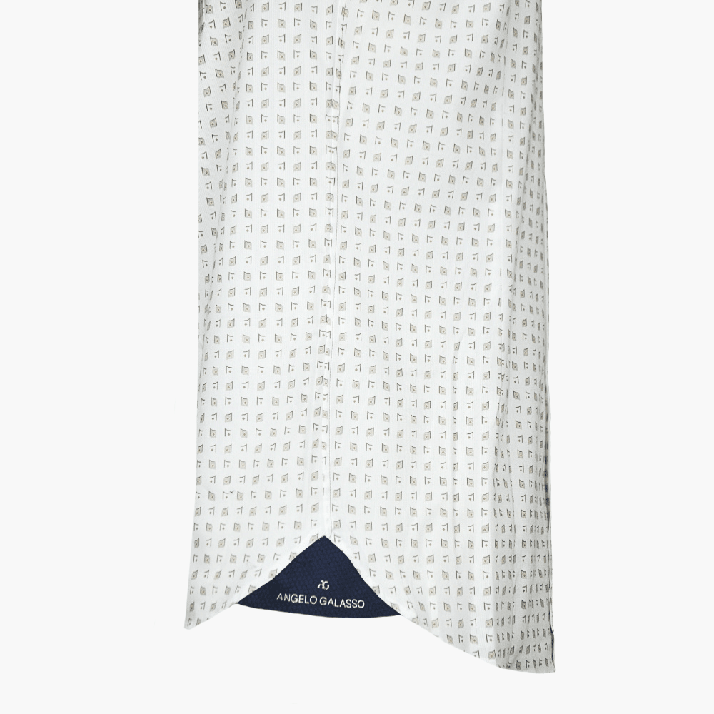 Beige & White Match Point Short Sleeves Portofino/Mason Shirt - Angelo Galasso - Luxury Italian Menswear London