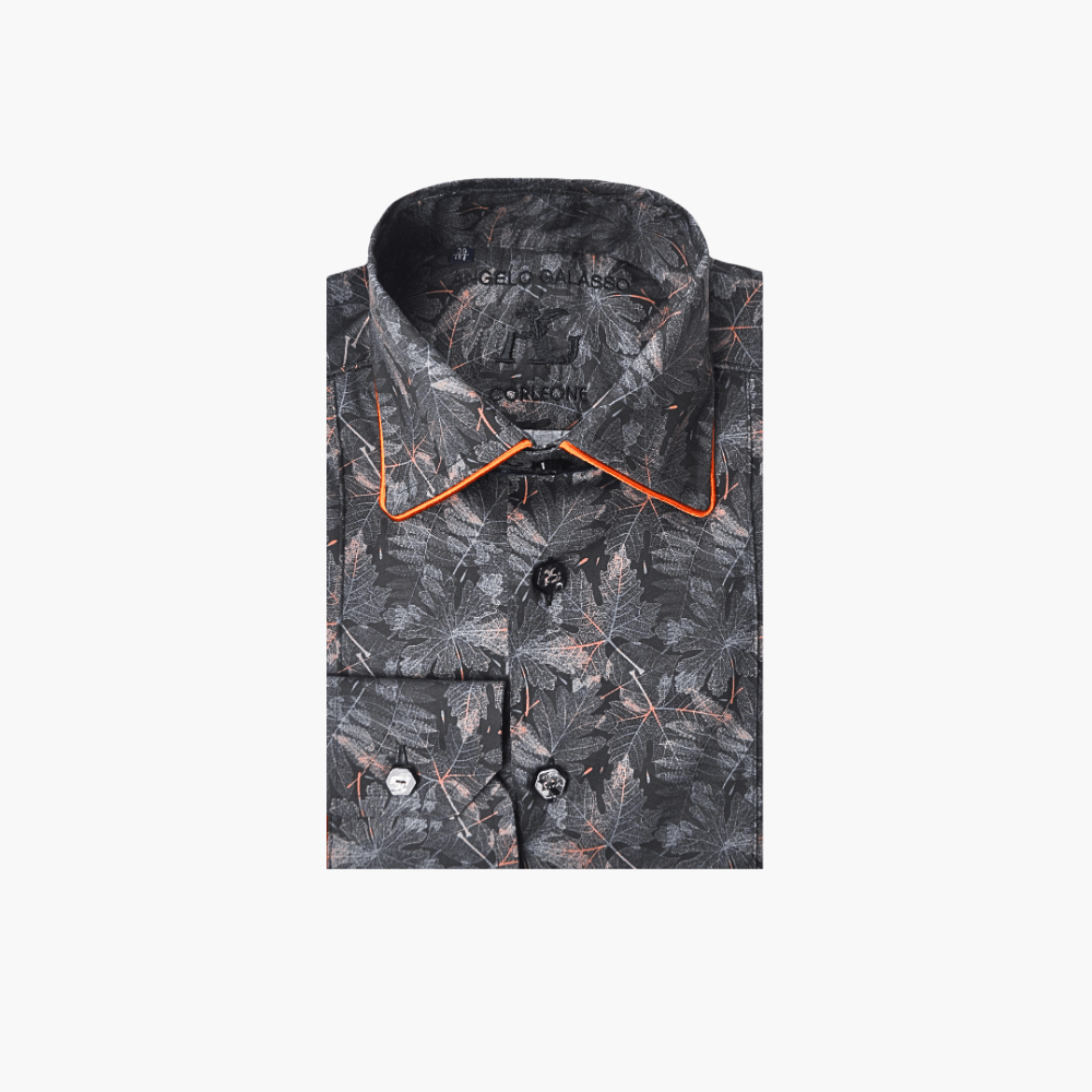 Black & Orange Foliage Corleone Shirt - Angelo Galasso - Luxury Italian Menswear London