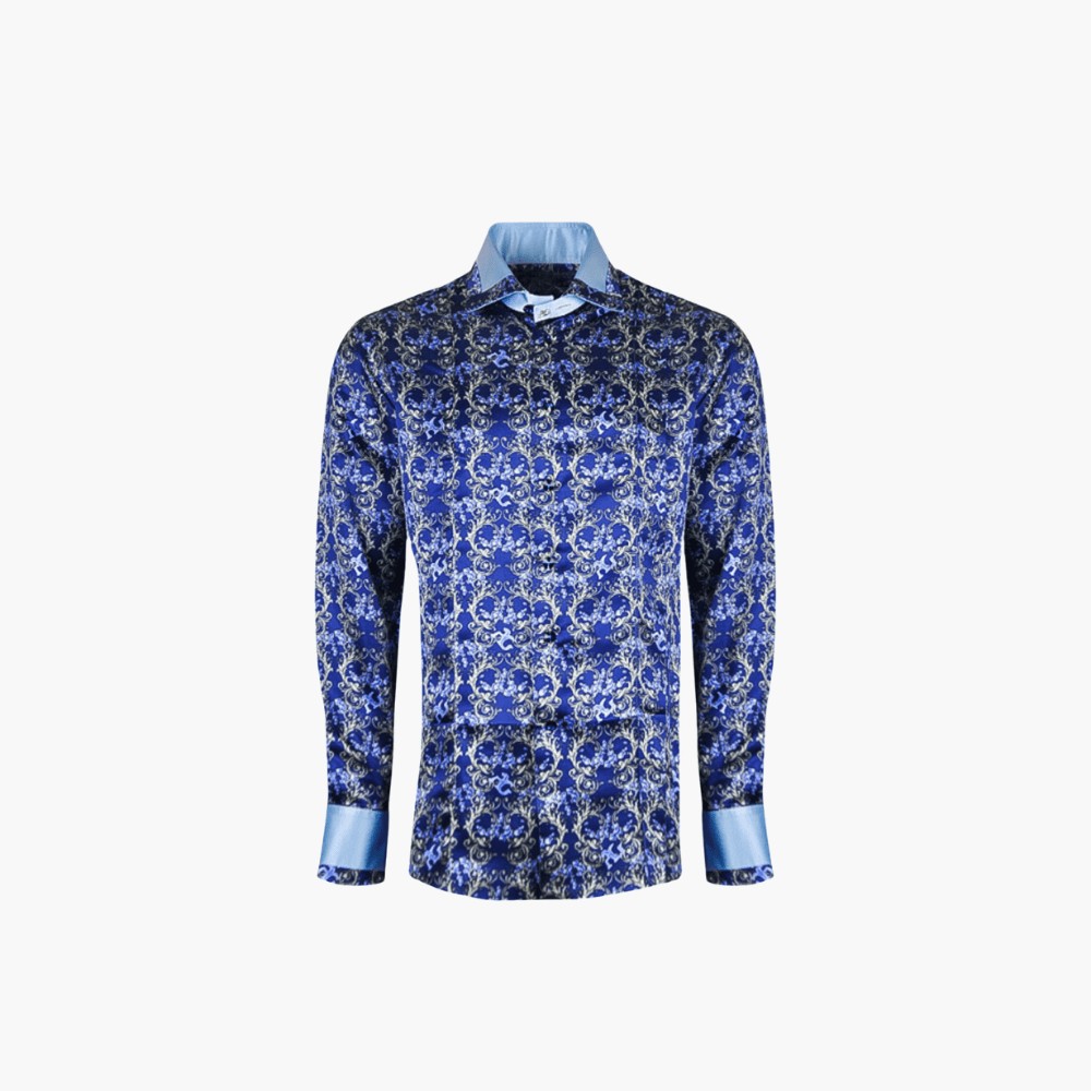 Royal Blue Ramage Silk Mason Shirt - Angelo Galasso - Luxury Italian Menswear London