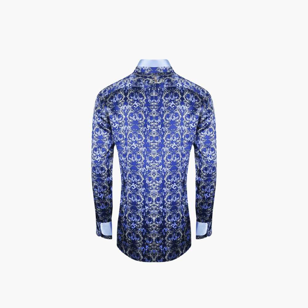 Royal Blue Ramage Silk Mason Shirt - Angelo Galasso - Luxury Italian Menswear London