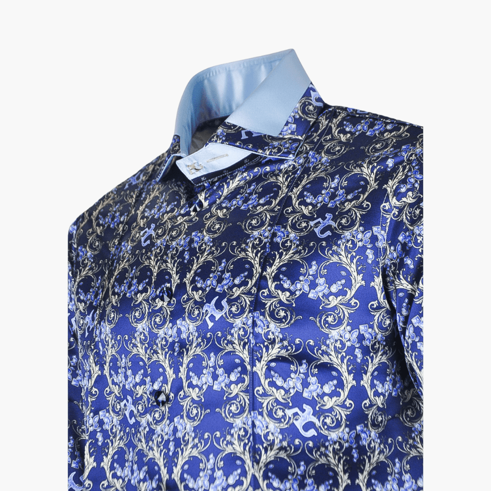 Royal Blue Ramage Silk Mason Shirt - Angelo Galasso - Luxury Italian Menswear London