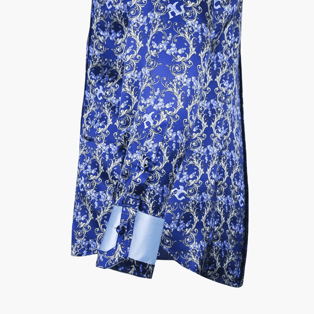 Royal Blue Ramage Silk Mason Shirt - Angelo Galasso - Luxury Italian Menswear London