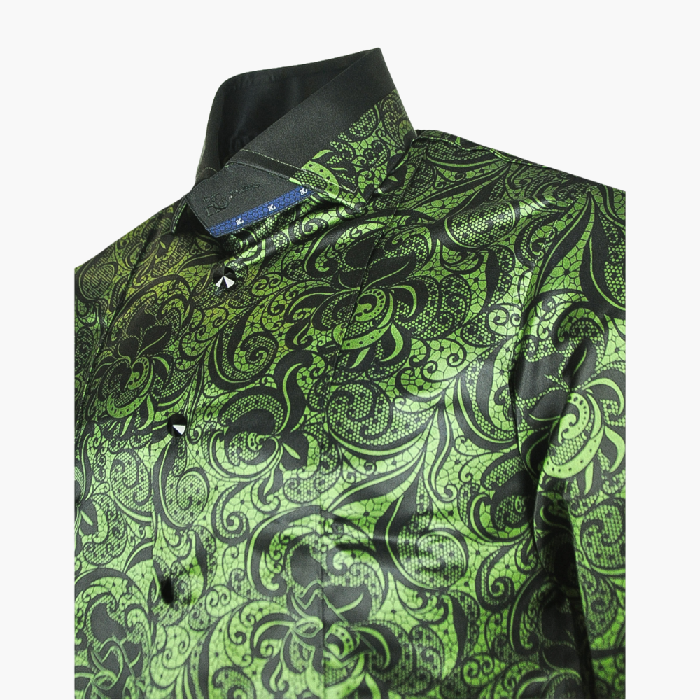 Green & Black Macrame Custom-Printed Shirt - AG24W1HAS13