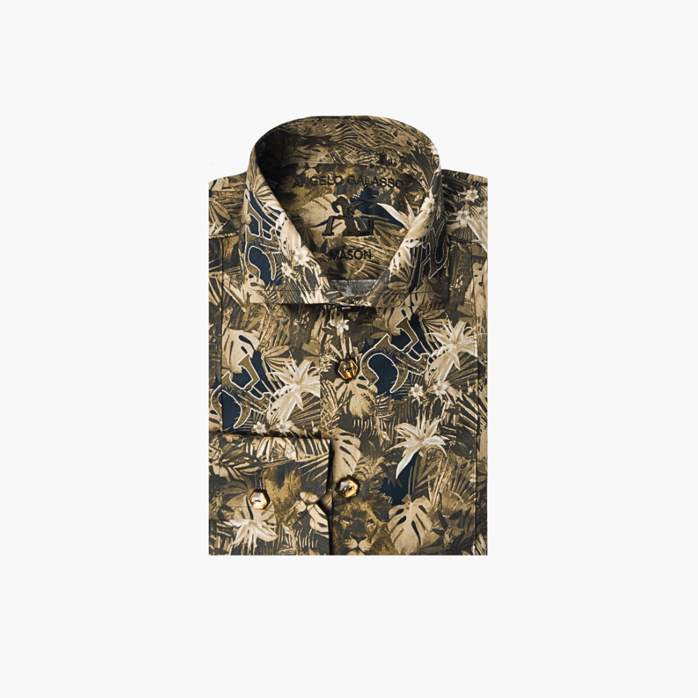 Brown Savannah AG Print Mason Shirt - Angelo Galasso - Luxury Italian Menswear London