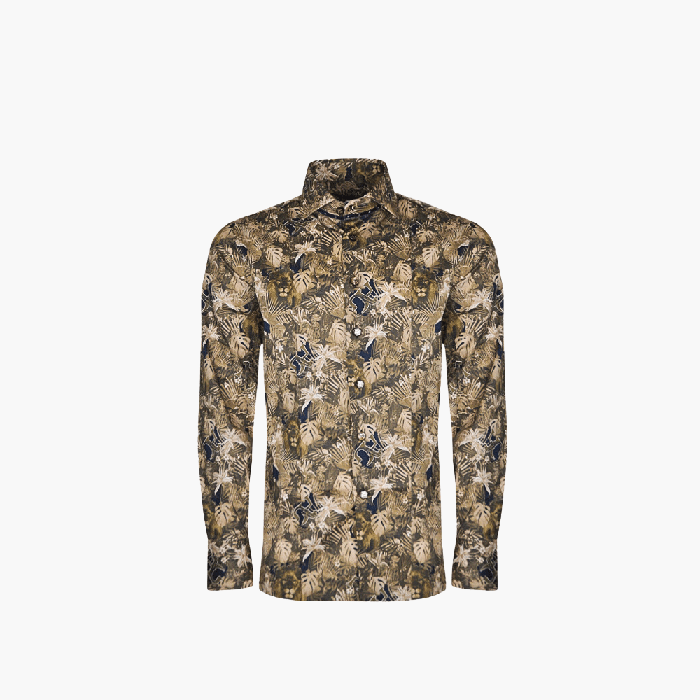 Brown Savannah AG Print Mason Shirt - Angelo Galasso - Luxury Italian Menswear London