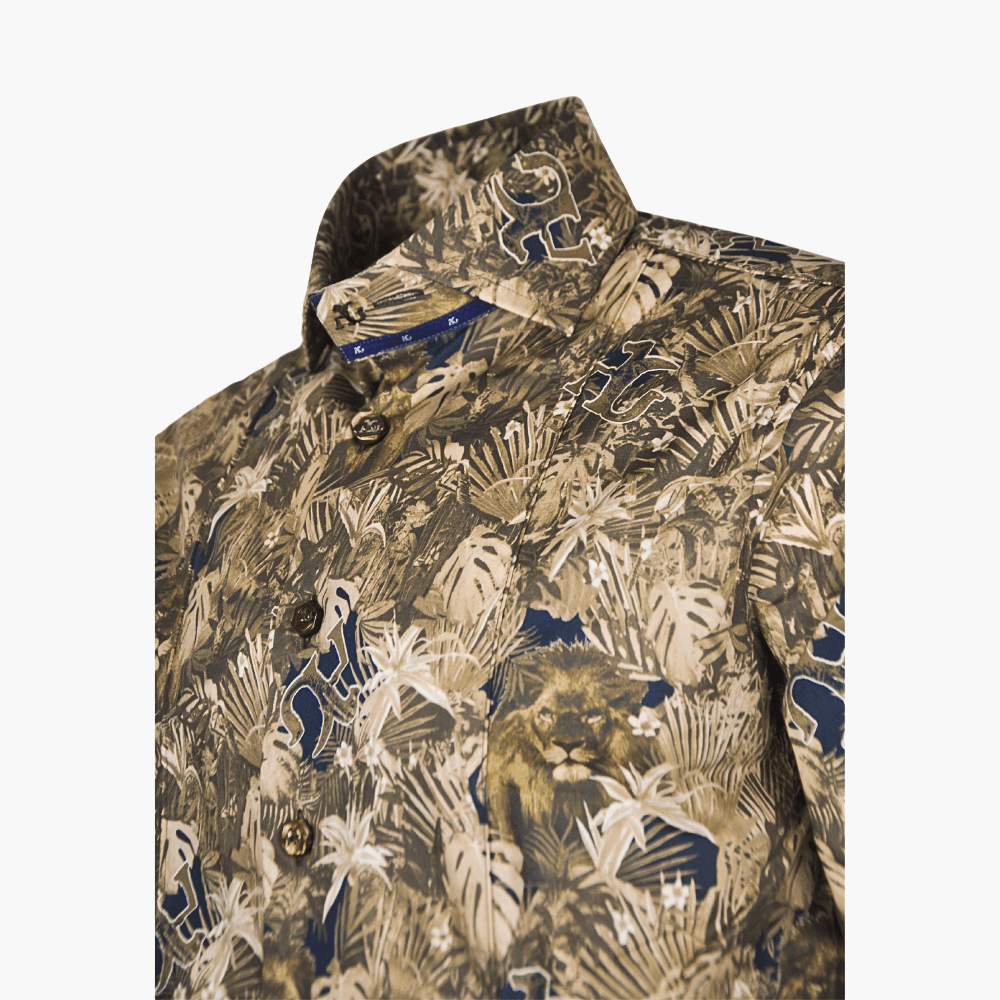 Brown Savannah AG Print Mason Shirt - Angelo Galasso - Luxury Italian Menswear London