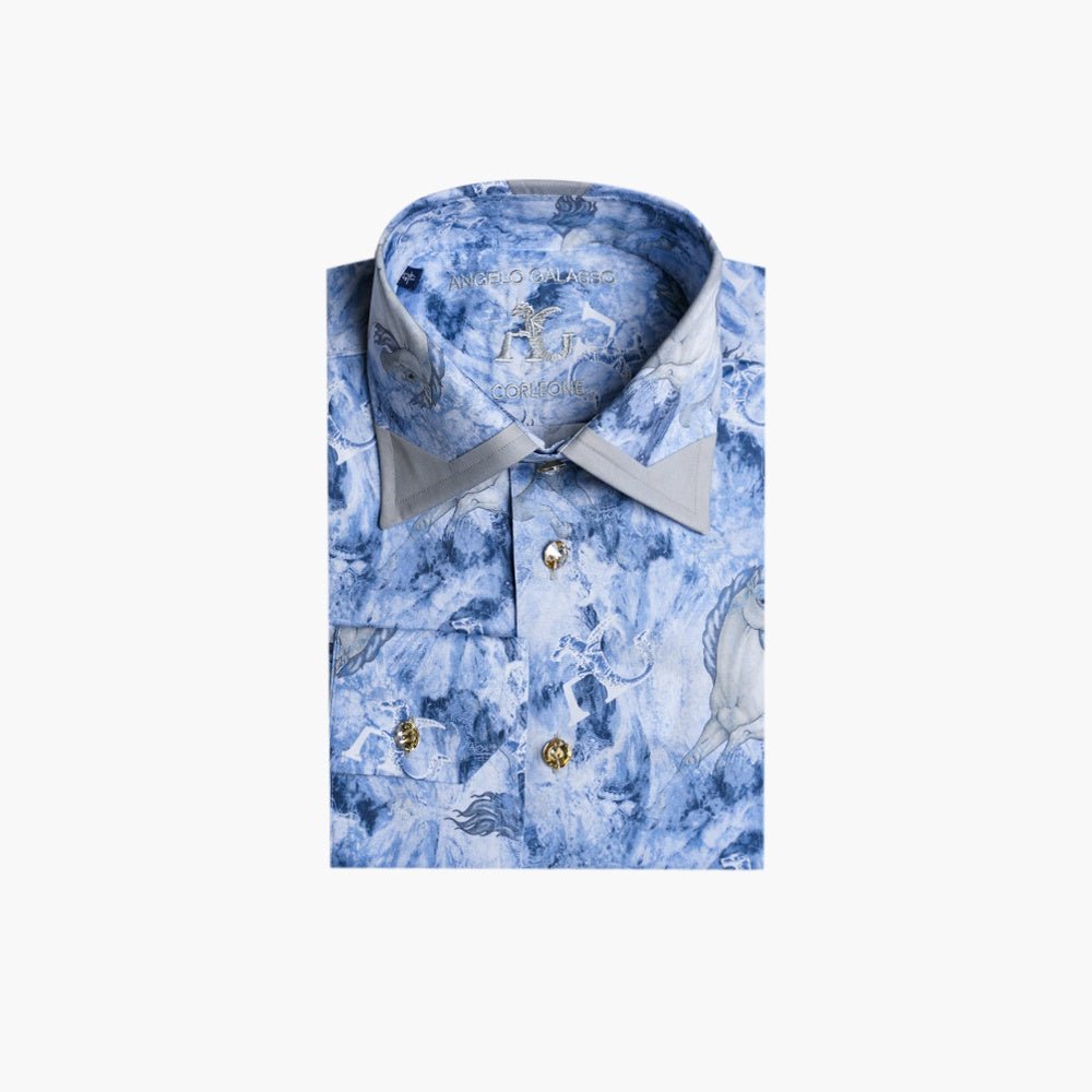 Blue & Beige Cavalli Corleone Shirt - Angelo Galasso - Luxury Italian Menswear London