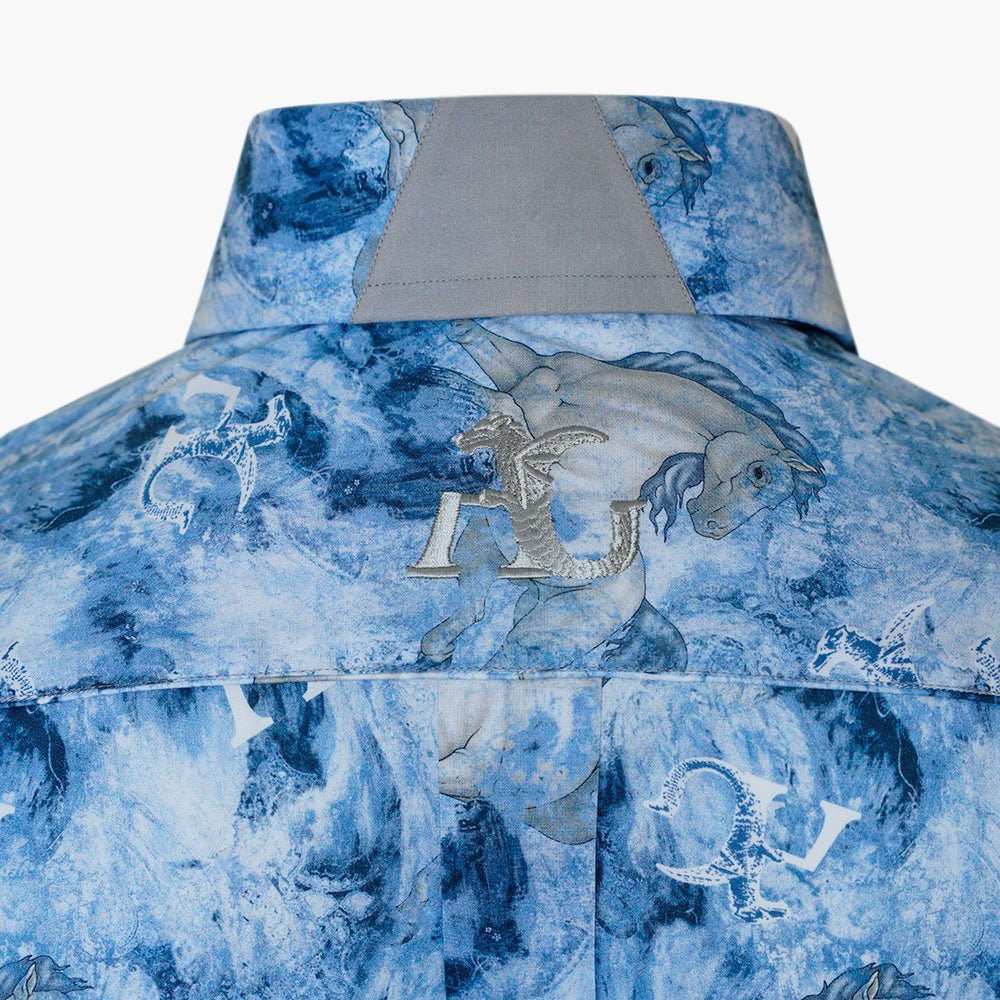 Blue & Beige Cavalli Corleone Shirt - Angelo Galasso - Luxury Italian Menswear London