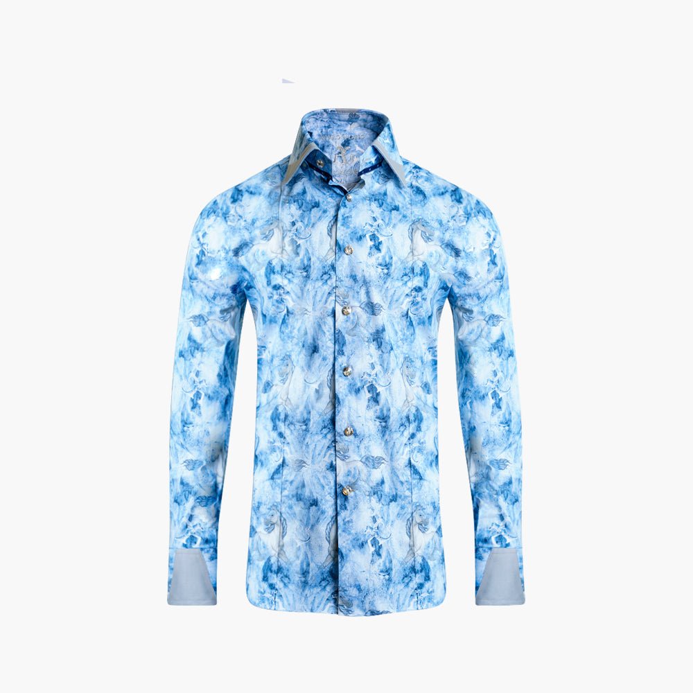 Blue & Beige Cavalli Corleone Shirt - Angelo Galasso - Luxury Italian Menswear London