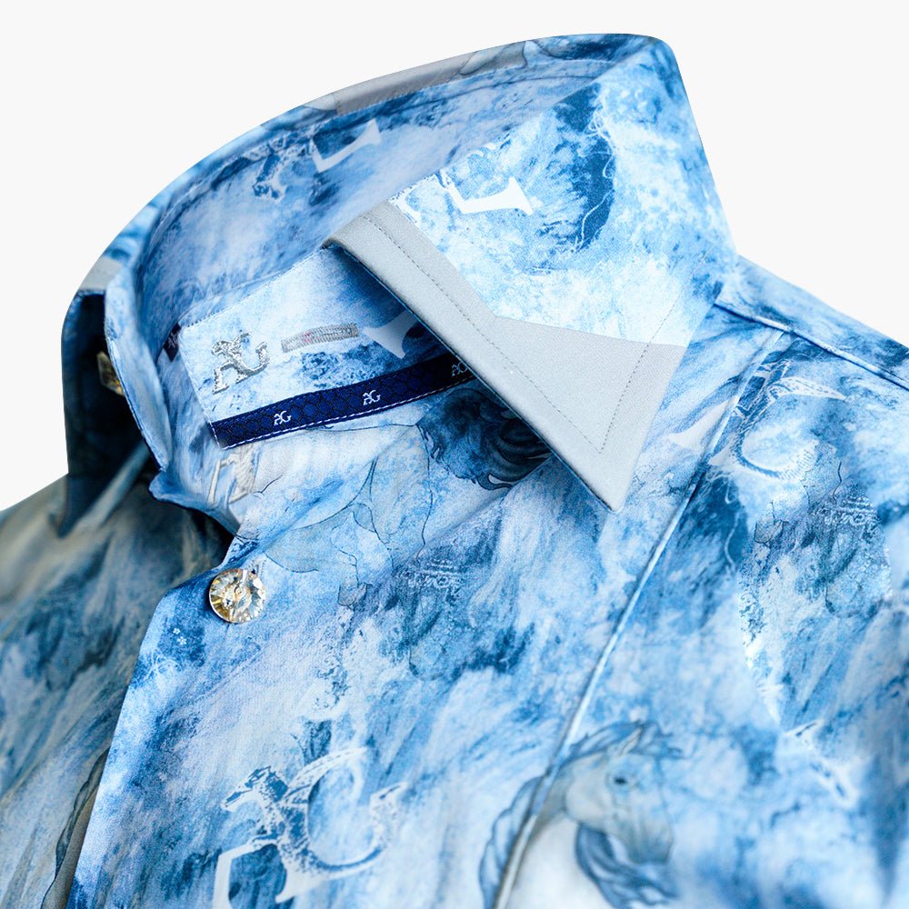 Blue & Beige Cavalli Corleone Shirt - Angelo Galasso - Luxury Italian Menswear London