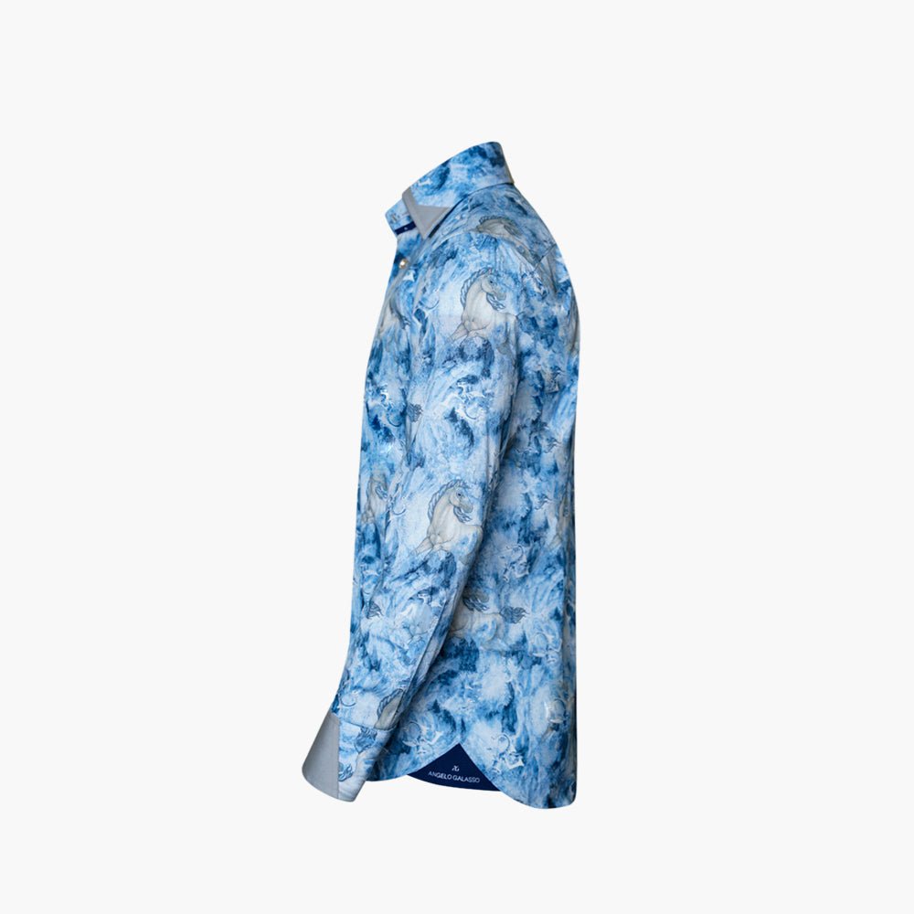 Blue & Beige Cavalli Corleone Shirt - Angelo Galasso - Luxury Italian Menswear London