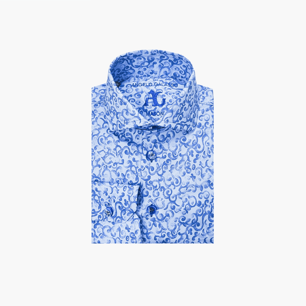 Blue Shirt with AG Tiger Print - Angelo Galasso - Luxury Italian Menswear London