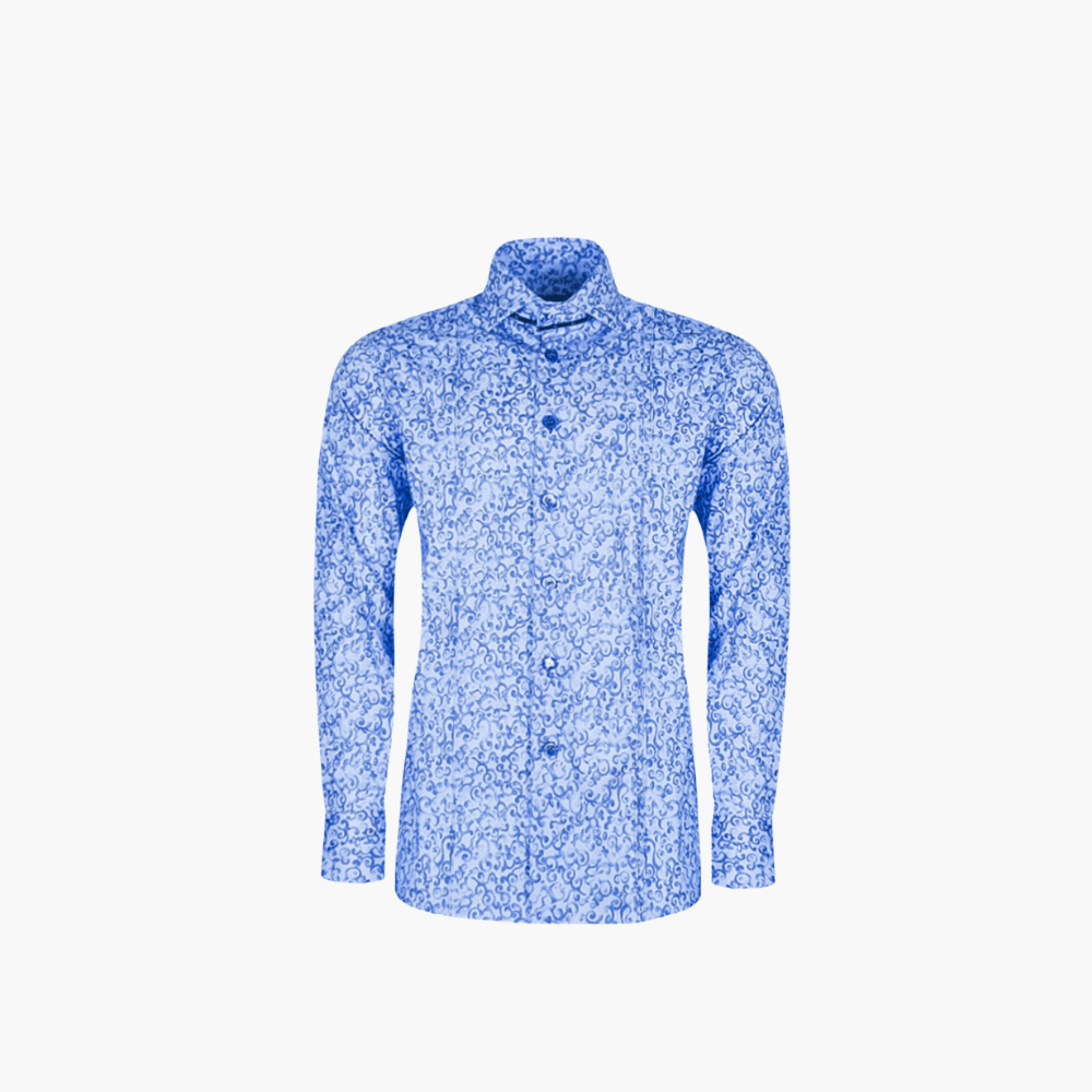 Blue Shirt with AG Tiger Print - Angelo Galasso - Luxury Italian Menswear London