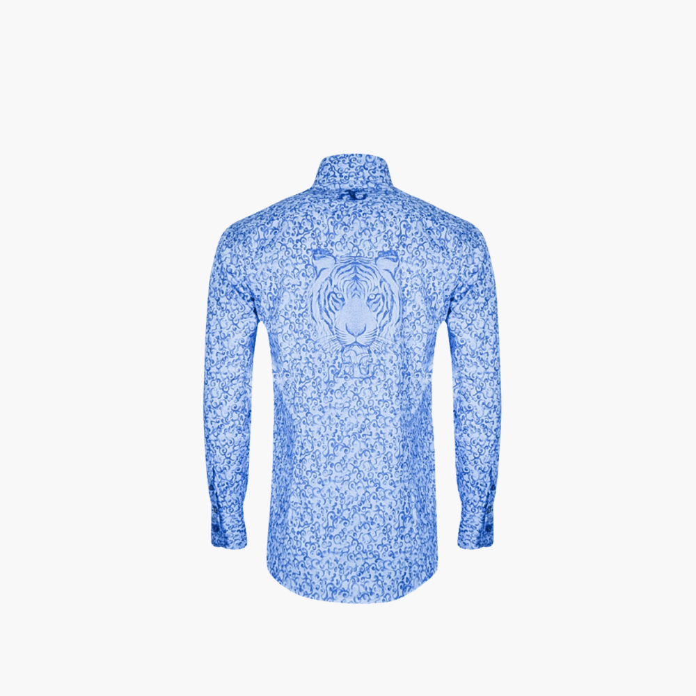 Blue Shirt with AG Tiger Print - Angelo Galasso - Luxury Italian Menswear London