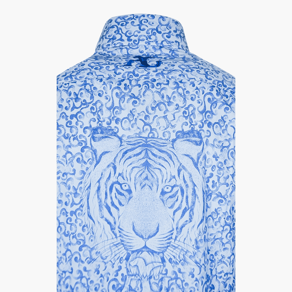 Blue Shirt with AG Tiger Print - Angelo Galasso - Luxury Italian Menswear London