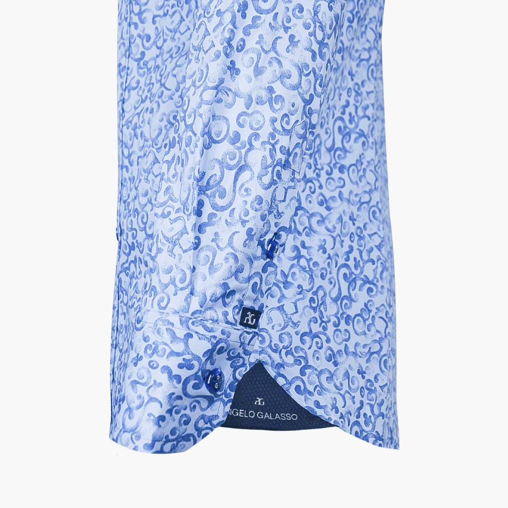 Blue Shirt with AG Tiger Print - Angelo Galasso - Luxury Italian Menswear London