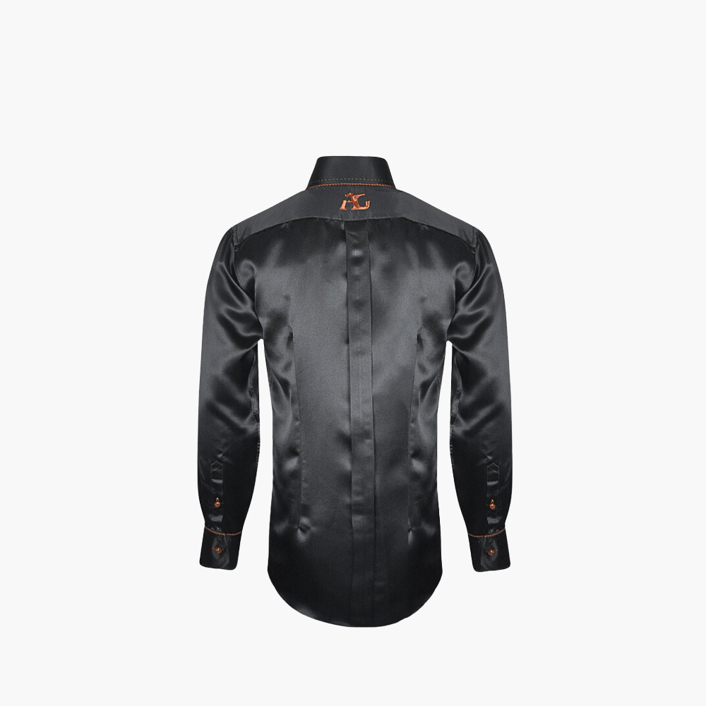 Black Silk Shirt with Hand-Painted Panther - Angelo Galasso - Luxury Italian Menswear London