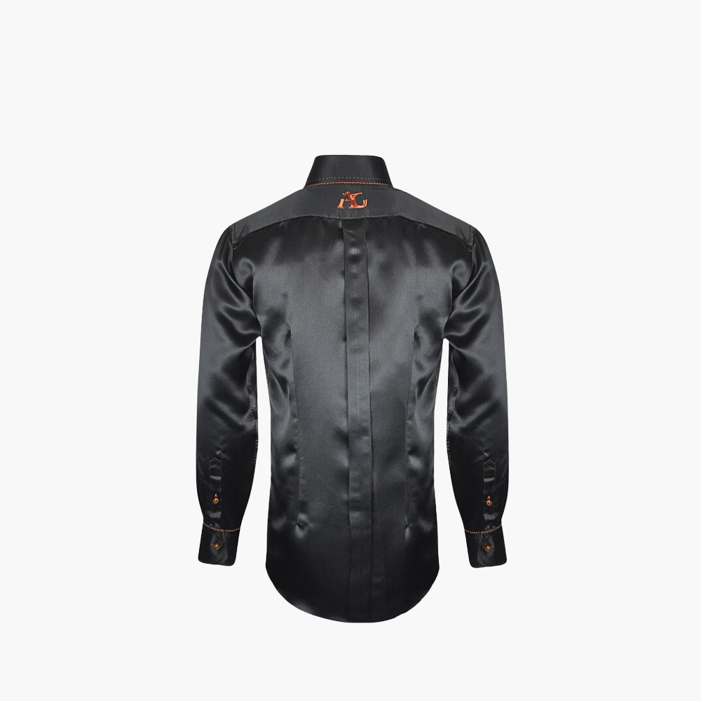 Black Silk Shirt with Hand-Painted Panther - AG24W1HAS18