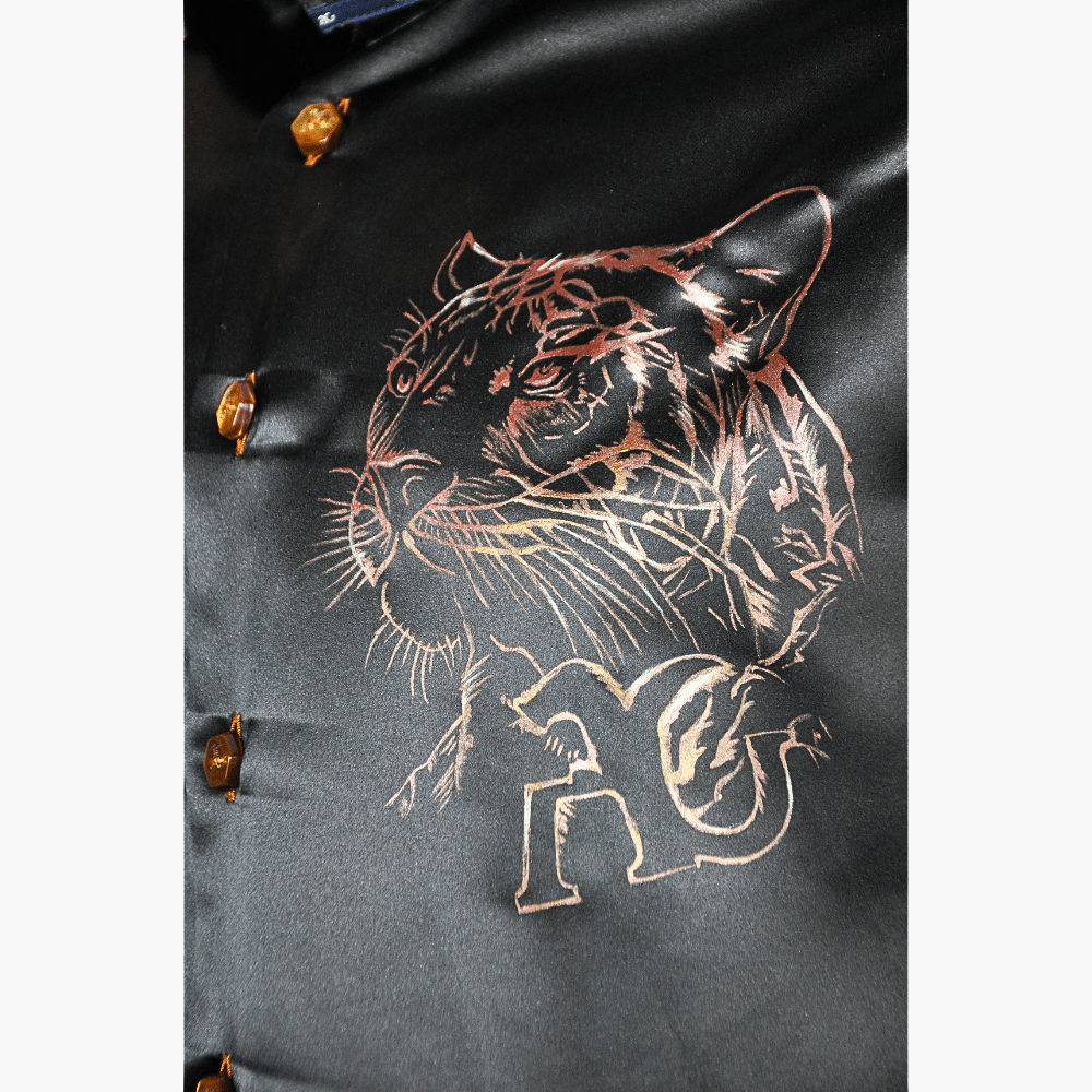 Black Silk Shirt with Hand-Painted Panther - Angelo Galasso - Luxury Italian Menswear London
