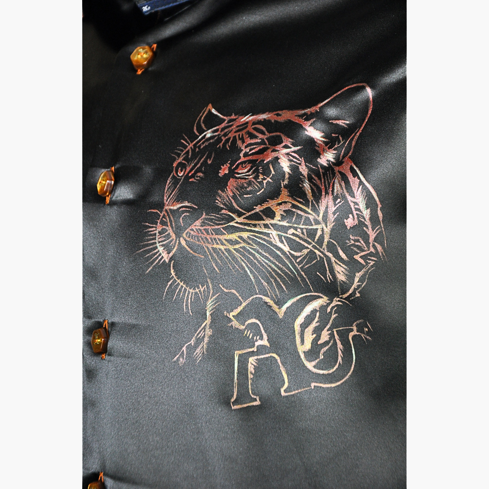 Black Silk Shirt with Hand-Painted Panther - AG24W1HAS18