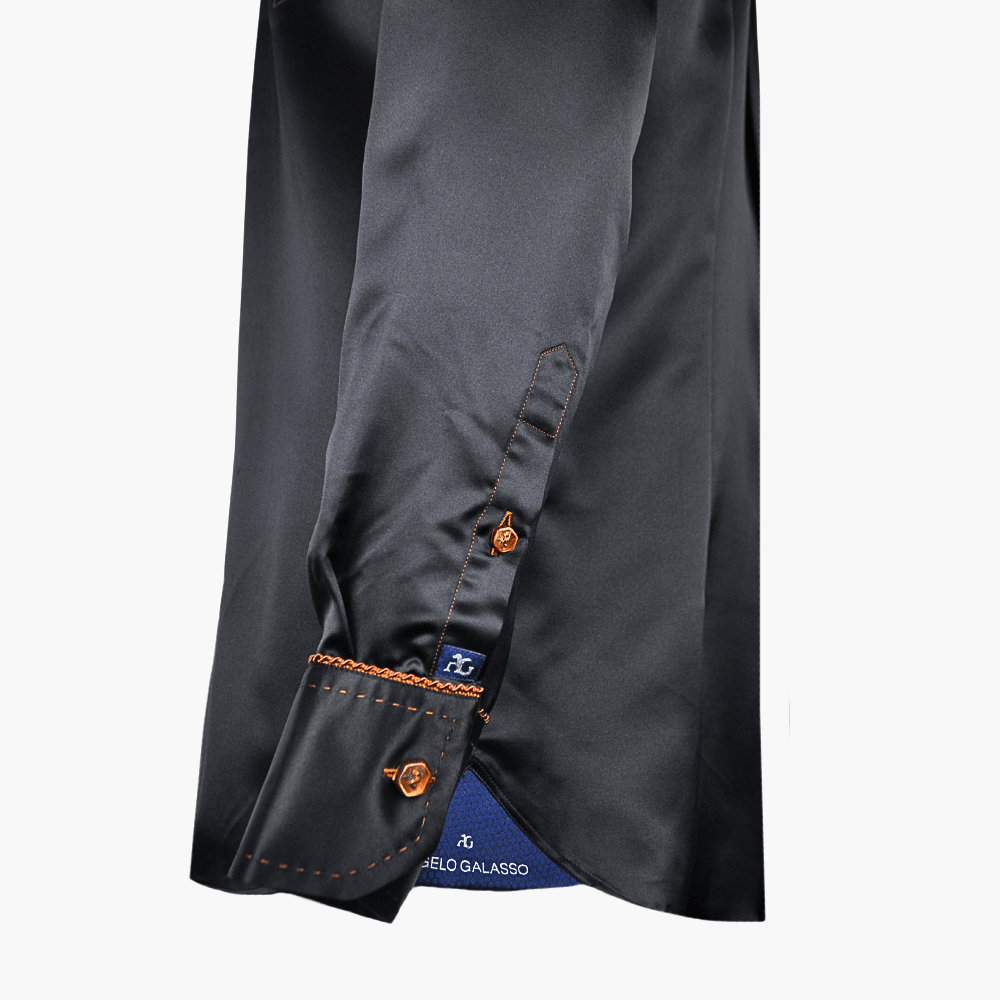 Black Silk Shirt with Hand-Painted Panther - Angelo Galasso - Luxury Italian Menswear London