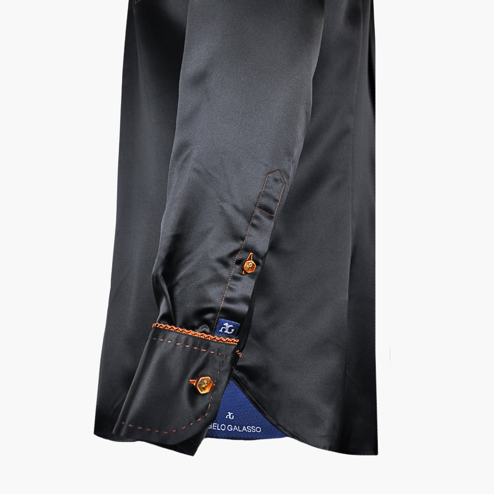 Black Silk Shirt with Hand-Painted Panther - AG24W1HAS18