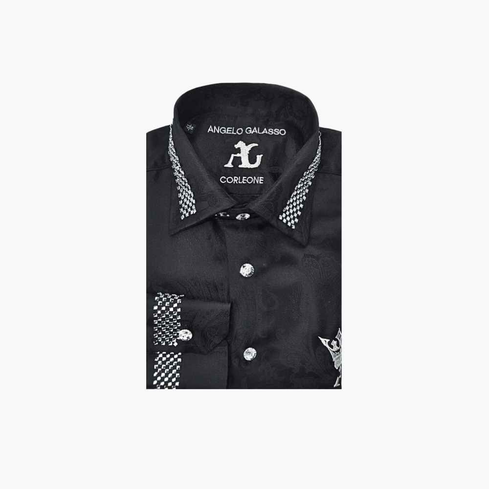 Black Stardust Crown Crystal Corleone Shirt - Angelo Galasso - Luxury Italian Menswear London