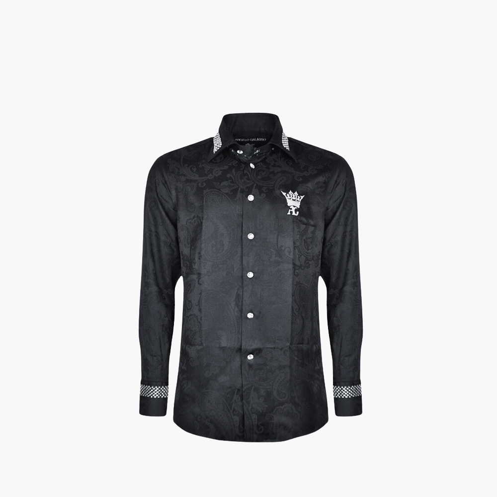 Black Stardust Crown Crystal Corleone Shirt - Angelo Galasso - Luxury Italian Menswear London