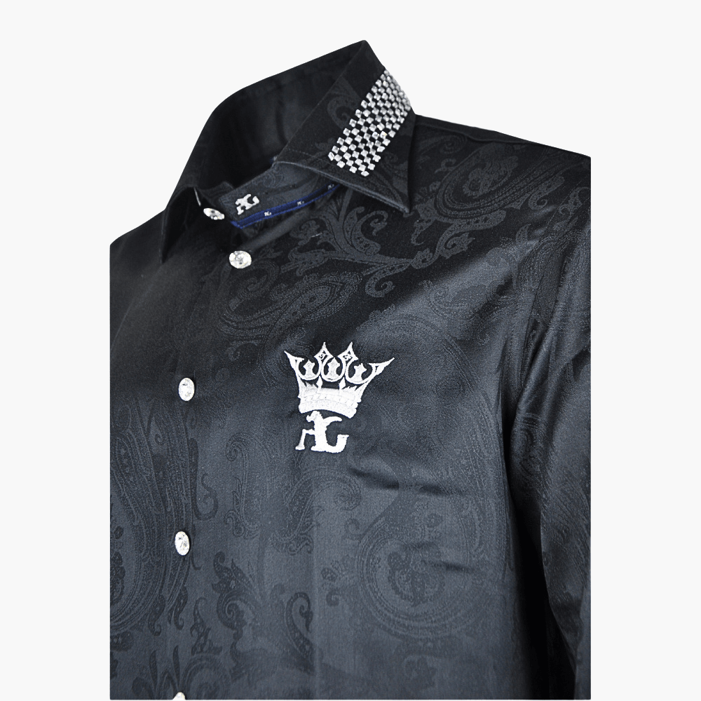 Black Stardust Crown Crystal Corleone Shirt - Angelo Galasso - Luxury Italian Menswear London