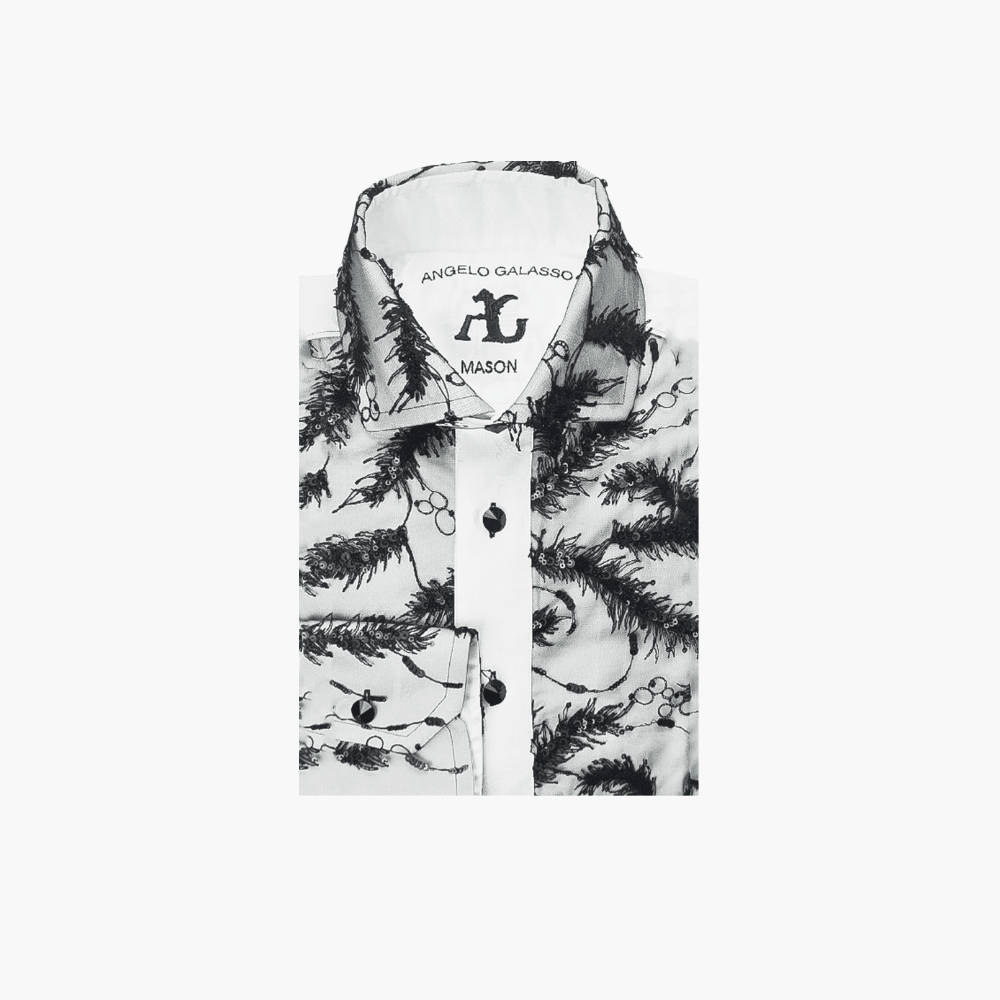 White & Black Feather Sequined Mason Shirt - Angelo Galasso - Luxury Italian Menswear London