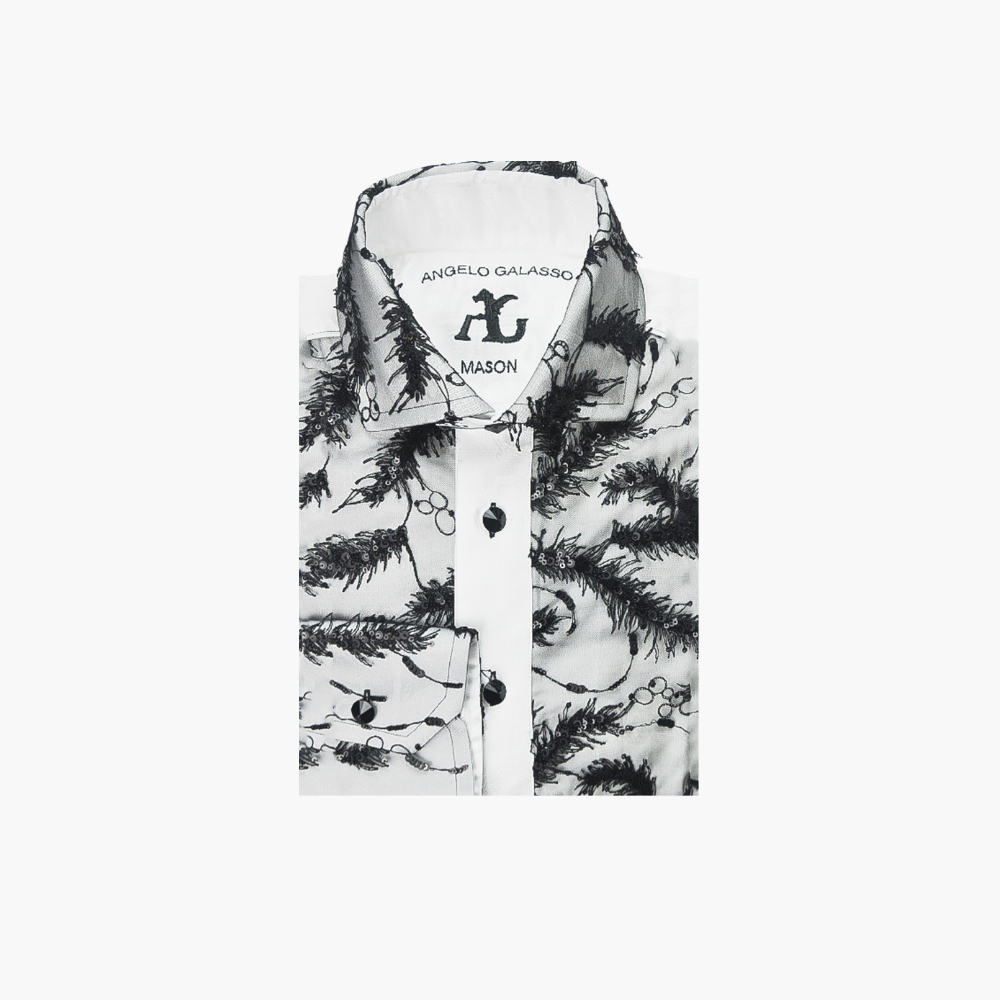 White & Black Feather Sequined Mason Shirt