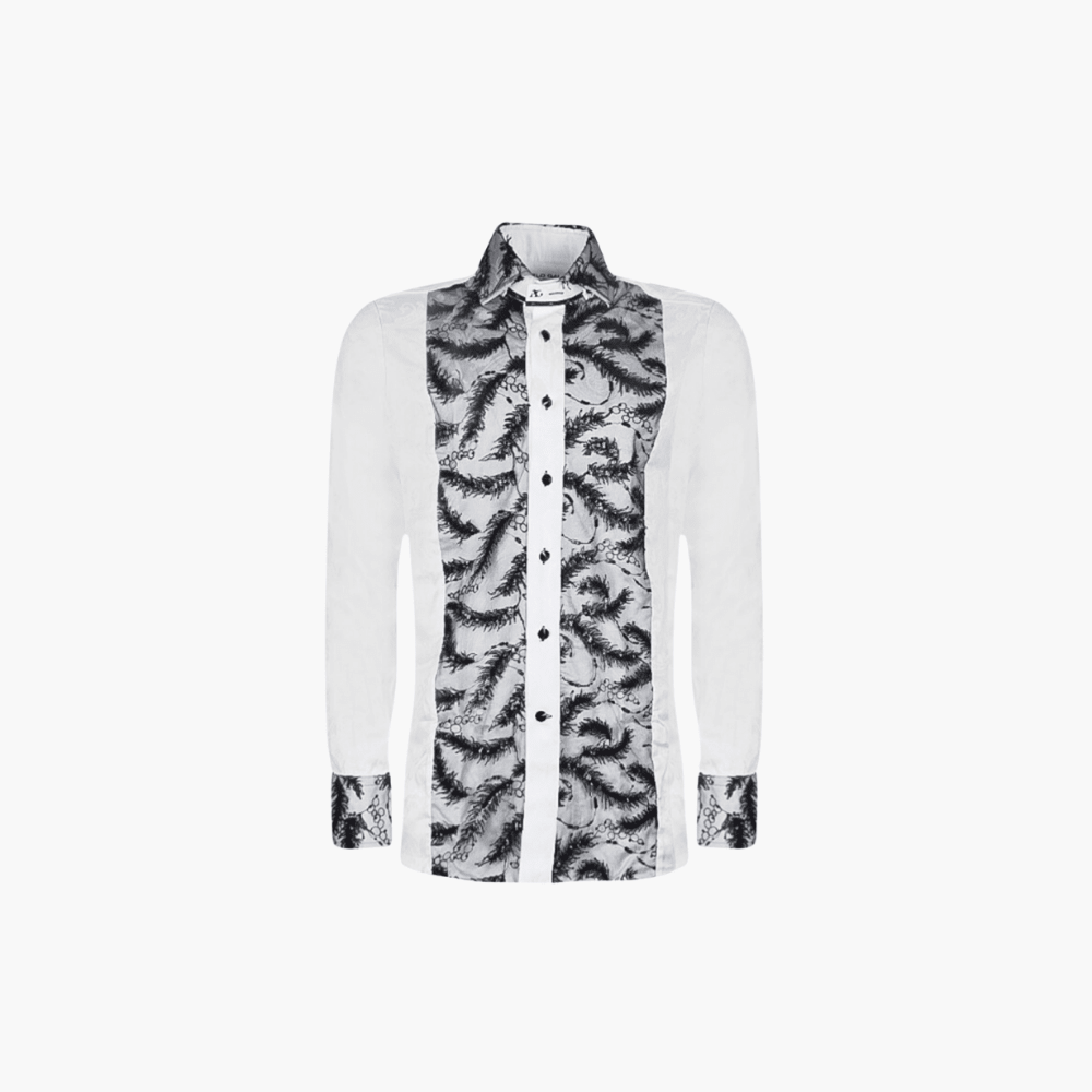White & Black Feather Sequined Mason Shirt - Angelo Galasso - Luxury Italian Menswear London