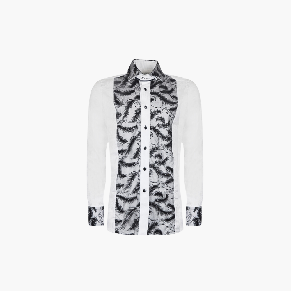 White & Black Feather Sequined Mason Shirt