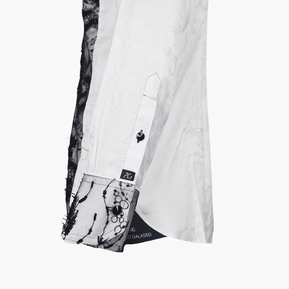 White & Black Feather Sequined Mason Shirt - Angelo Galasso - Luxury Italian Menswear London