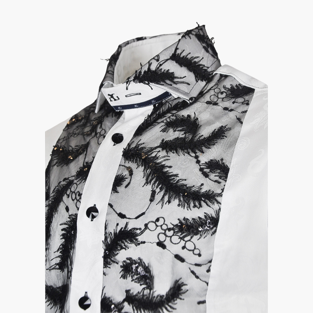 White & Black Feather Sequined Mason Shirt