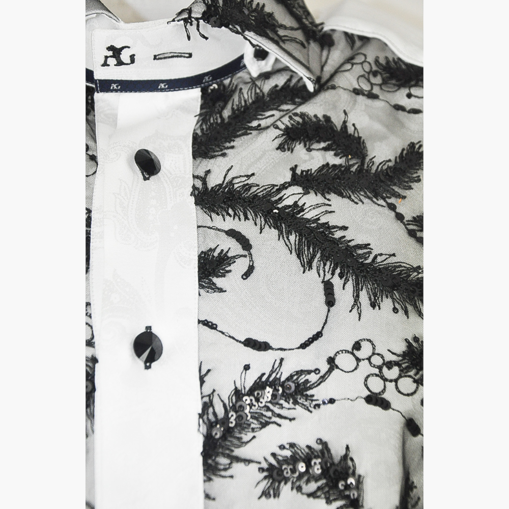 White & Black Feather Sequined Mason Shirt