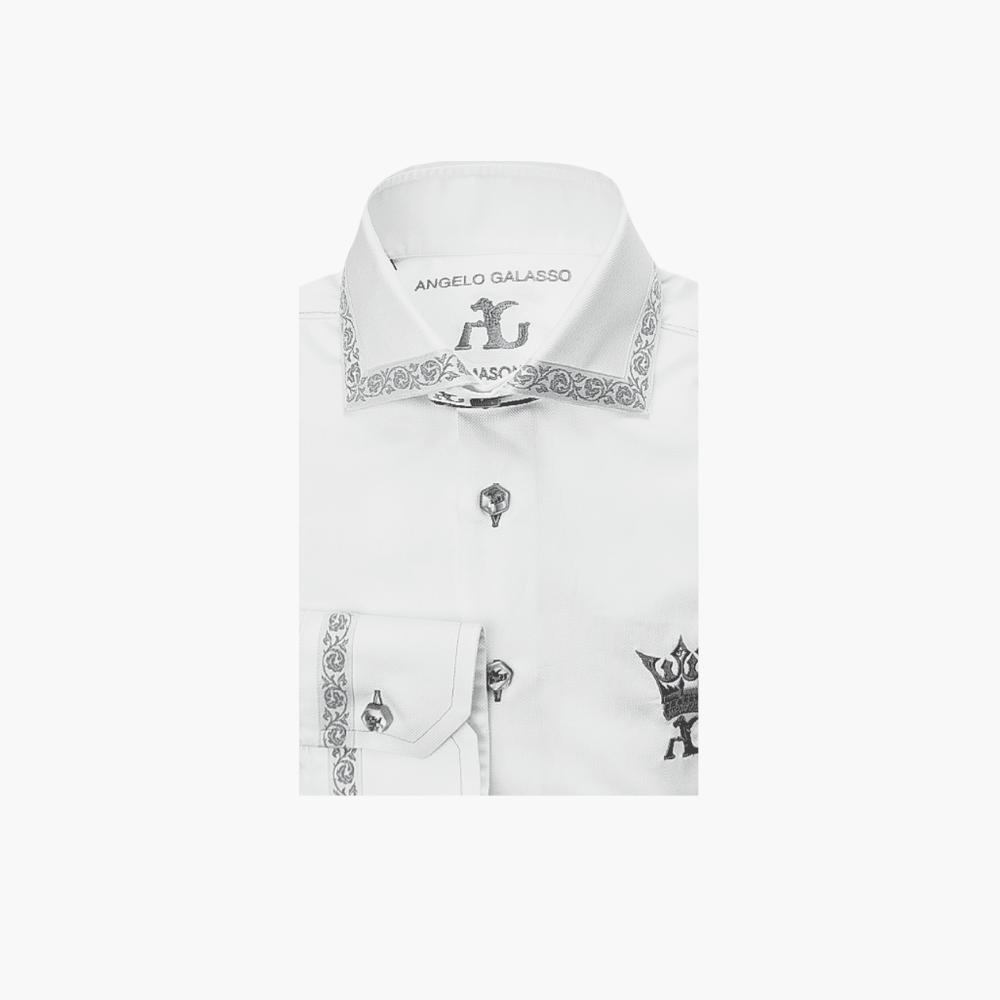 White Crown Jacquard Mason Shirt - Angelo Galasso - Luxury Italian Menswear London