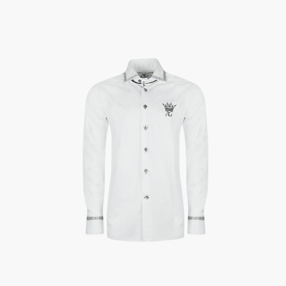 White Crown Jacquard Mason Shirt - Angelo Galasso - Luxury Italian Menswear London