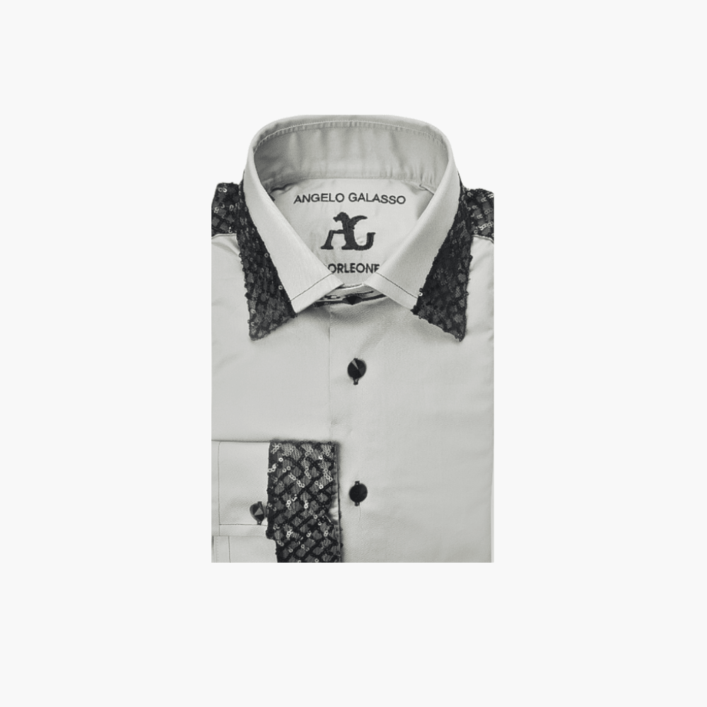 Grey & Black Paillettes Corleone Shirt - Angelo Galasso - Luxury Italian Menswear London
