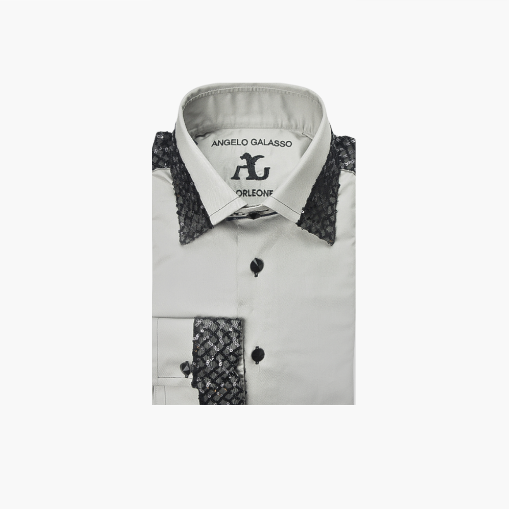 Grey & Black Paillettes Corleone Shirt