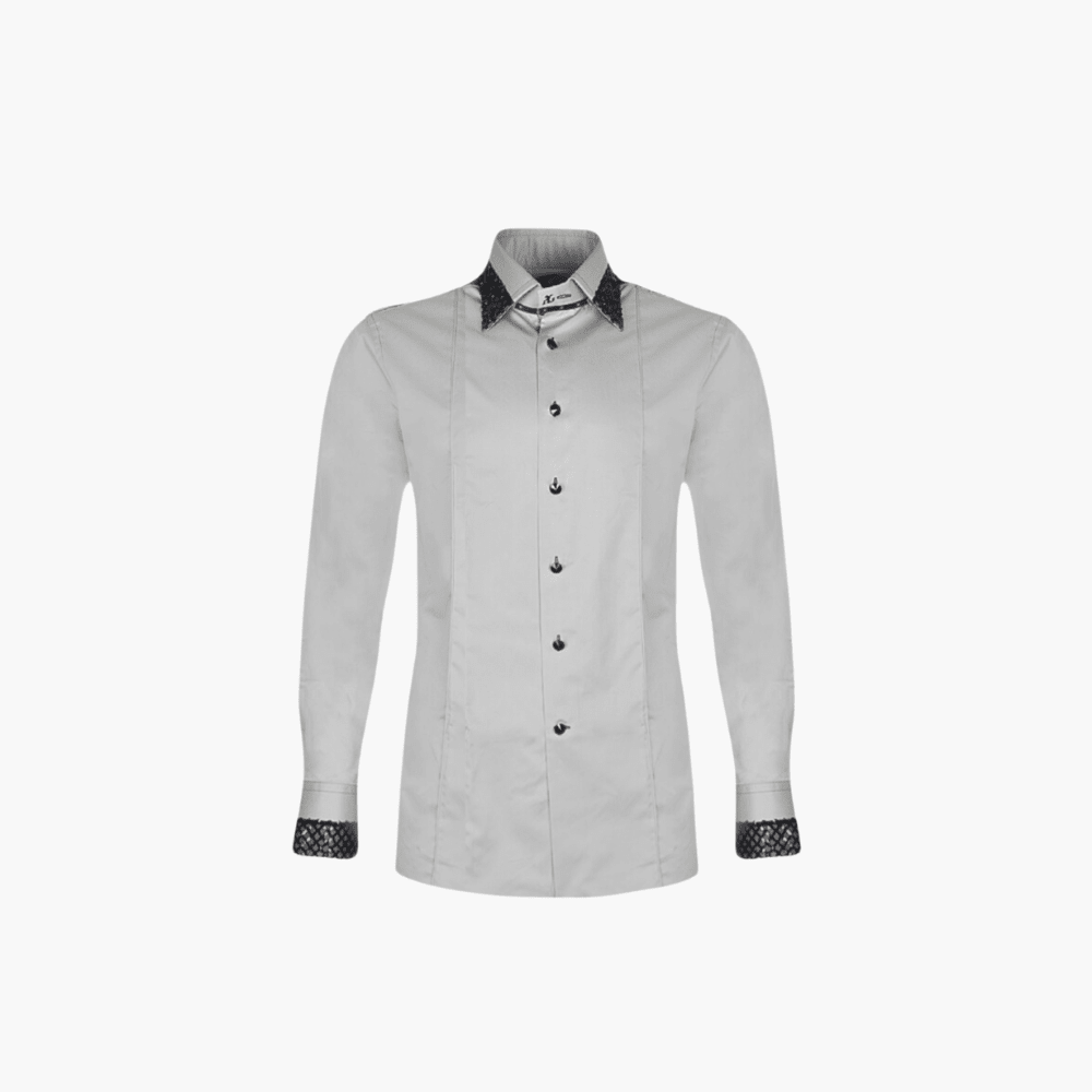 Grey & Black Paillettes Corleone Shirt - Angelo Galasso - Luxury Italian Menswear London