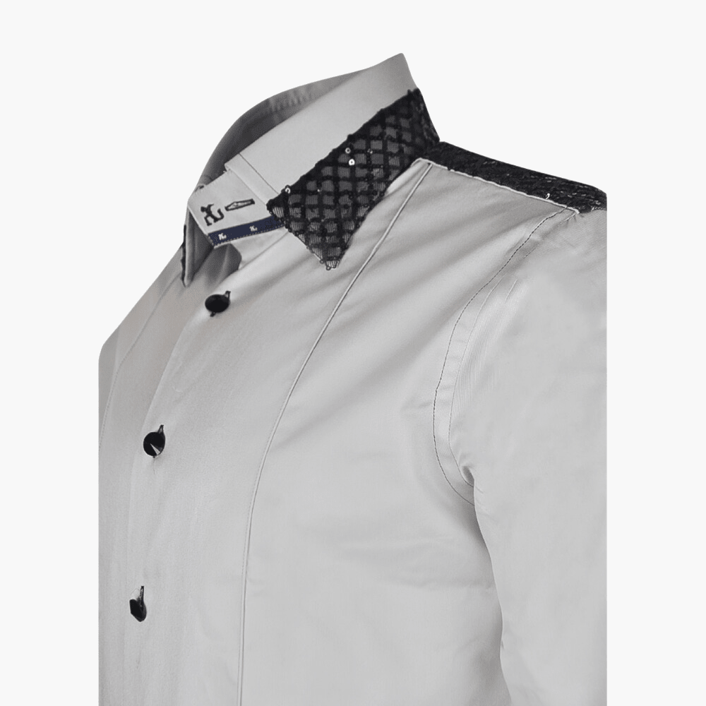 Grey & Black Paillettes Corleone Shirt - Angelo Galasso - Luxury Italian Menswear London