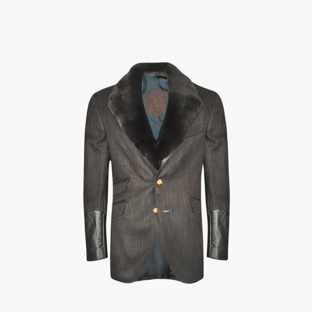 Brown Bamboo Embossed Blazer - Angelo Galasso - Luxury Italian Menswear London