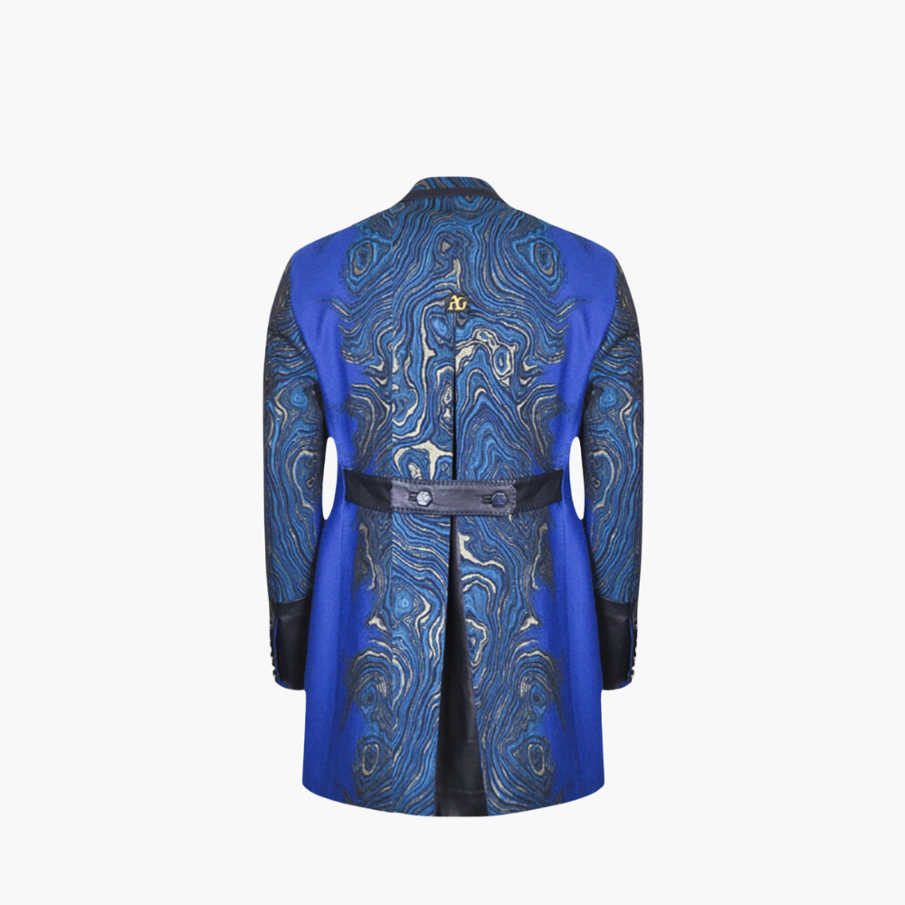 Blue Marble Effect Leather Jacket Coat