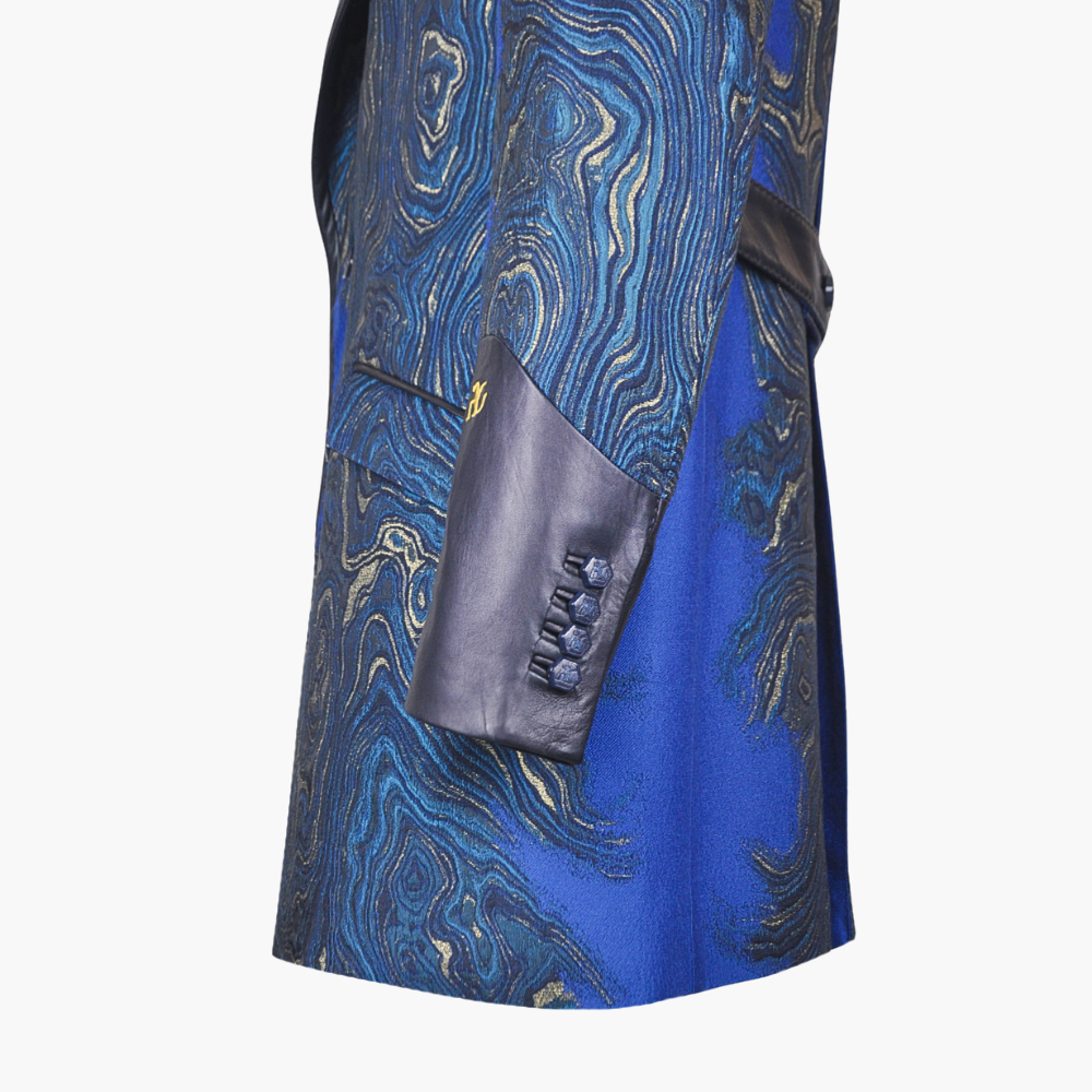 Blue Marble Effect Leather Jacket Coat