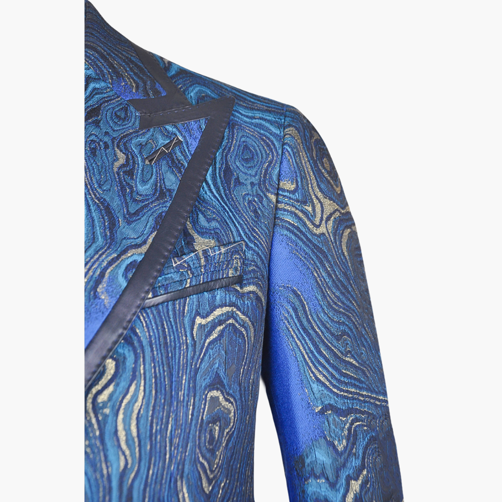 Blue Marble Effect Leather Jacket Coat