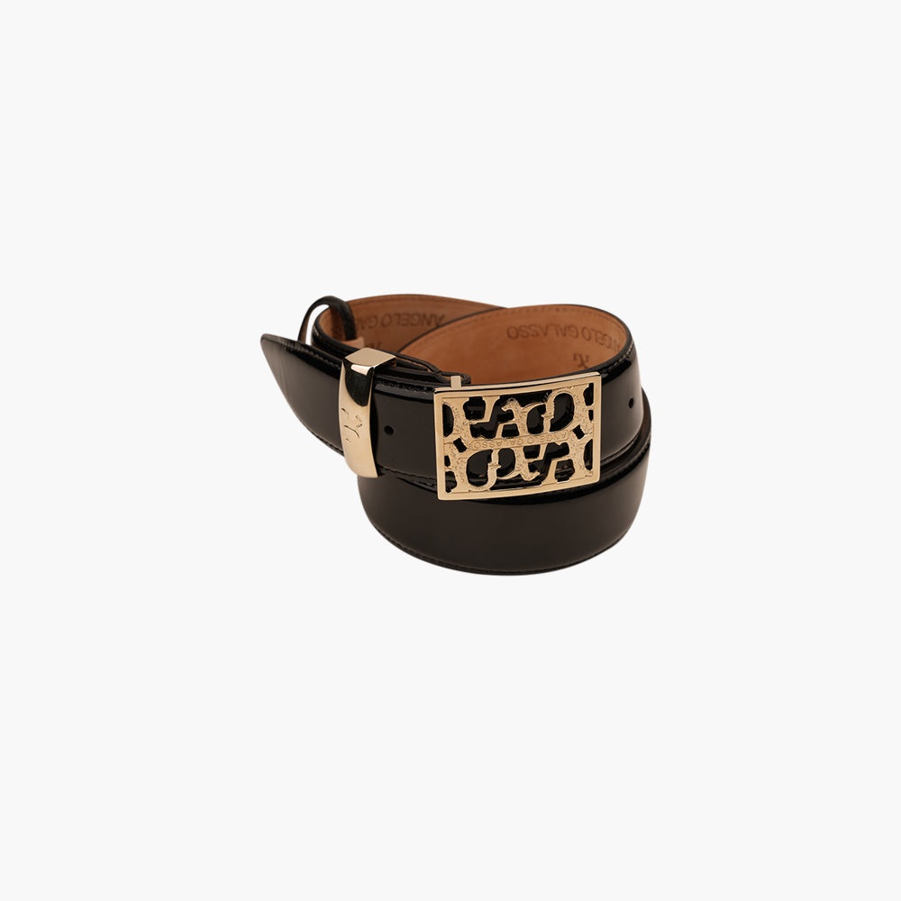 Black Patent Reflection Logo Belt - AG24WCCOL02FL